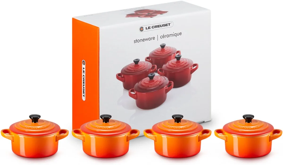 Le Creuset 4 mini braad-/stoofpannetjes 0,25L / 10cm van Le Creuset in Oranjerood – productfoto