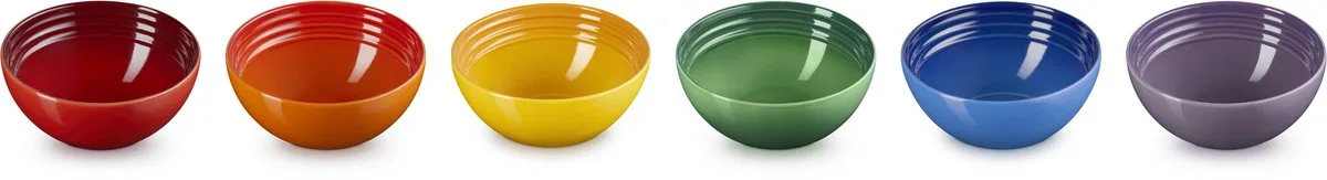 Vancouver Snackschaaltjes 330 ml Regenboog Kleuren Set Van 6 fra Le Creuset i Rød, Orange, Blå, Grøn, Gul, Lilla – produktbillede