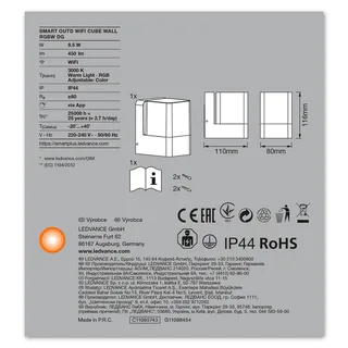 WiFi Cube LED wandlamp RGBW up by LEDVANCE SMART+ in Dark grey, Opaalwit – product photo 5 of 5