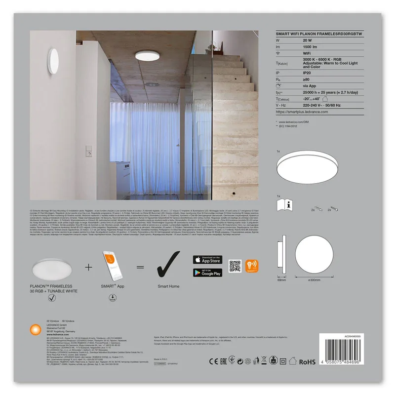 WiFi Planon LED paneel RGBW Ø30cm von LEDVANCE SMART+ in Weiß – Produktfoto 5 von 5