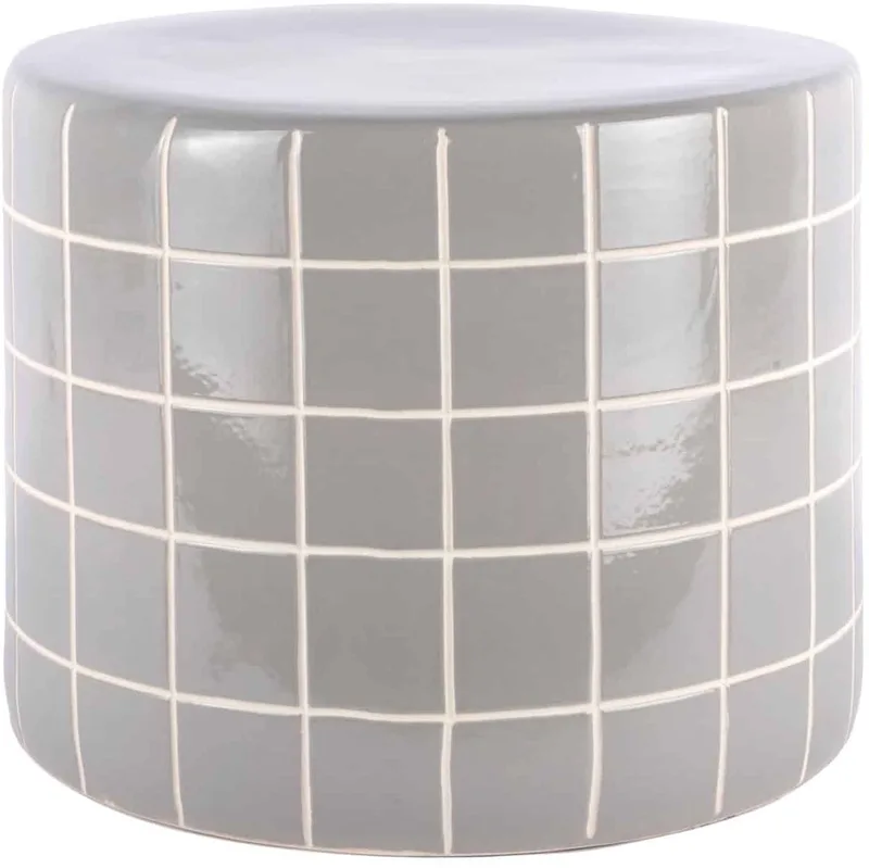 Bijzettafel Retro Tiles Low - Lichtgrijs - Ø42cm - Modern fra Leitmotiv i Grå – produktbillede