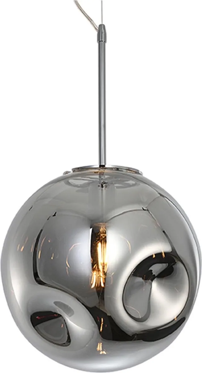 Hanglamp Blown Glass - Rond Chroom - Ø30cm - Scandinavisch - Hanglampen Eetkamer, Slaapkamer, Woonkamer by Leitmotiv in Silver – product photo