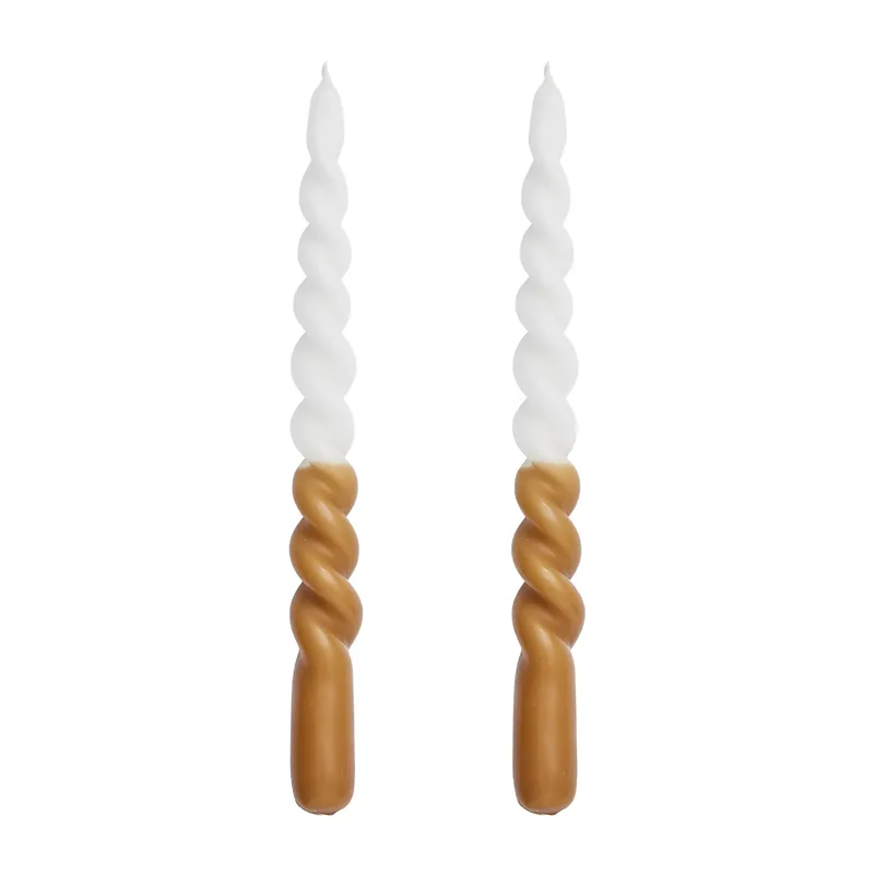 Twisted gedrehte Kerze zweifarbig 25cm 2er Pack Golden brown-white by Lene Bjerre – product photo