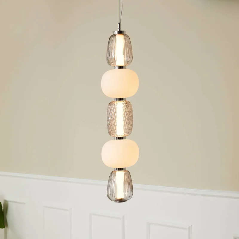 LED hanglamp Pearl 5 grijs/chroom glas hoogte 78 cm by LOOM DESIGN in Rookgrijs-transparant, Chrome, Opaal – product photo