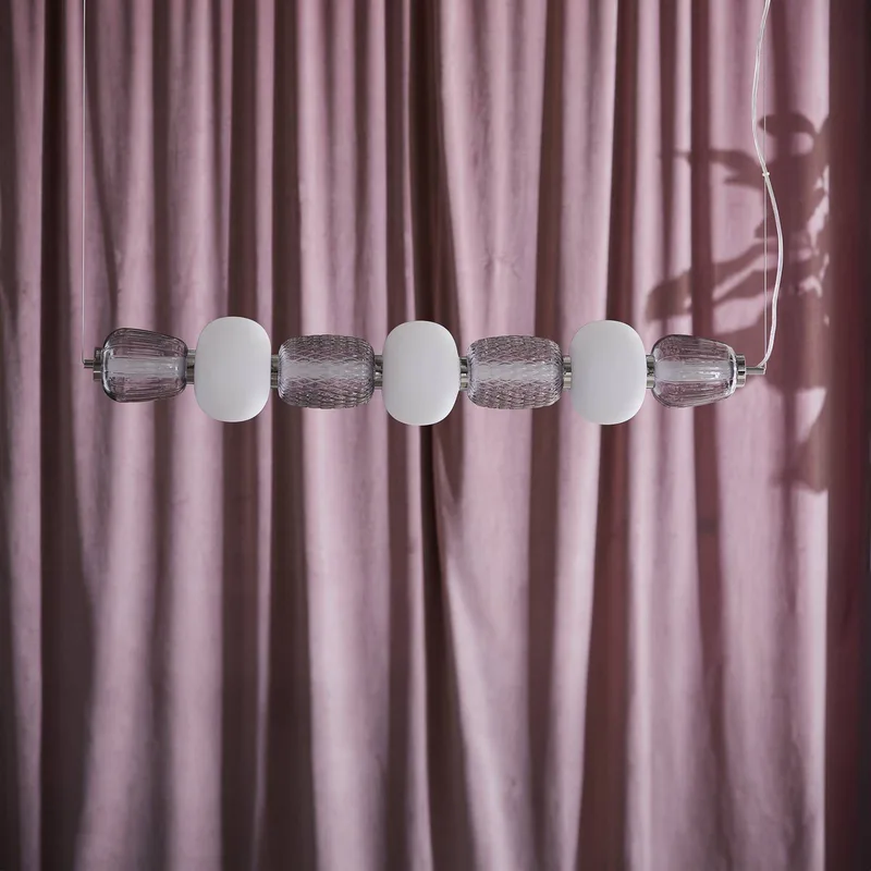 LED hanglamp Pearl 7, grijs/chroom, glas, 110 cm by LOOM DESIGN in Rookgrijs-transparant, Chrome, Opaal – product photo