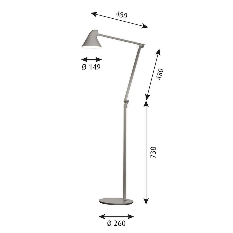 NJP Vloerlamp Licht Gray - Louis Poulsen - Woonkamer - Designer - Metaal - Met lampenkap by Louis Poulsen – product photo