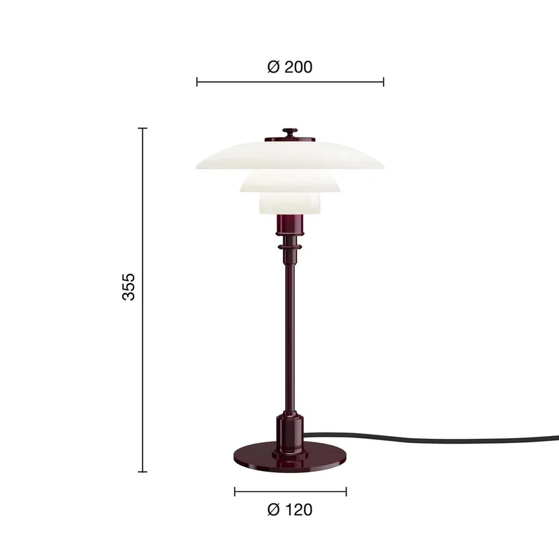 PH 2/1 tafellamp Ø 20 cm, glanzend bordeauxrood von Louis Poulsen – Produktfoto 4 von 5