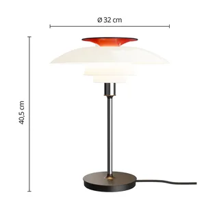 PH 80 tafellamp, wit/rood/chroom, Ø 32 cm de Louis Poulsen – photo du produit 4 sur 5
