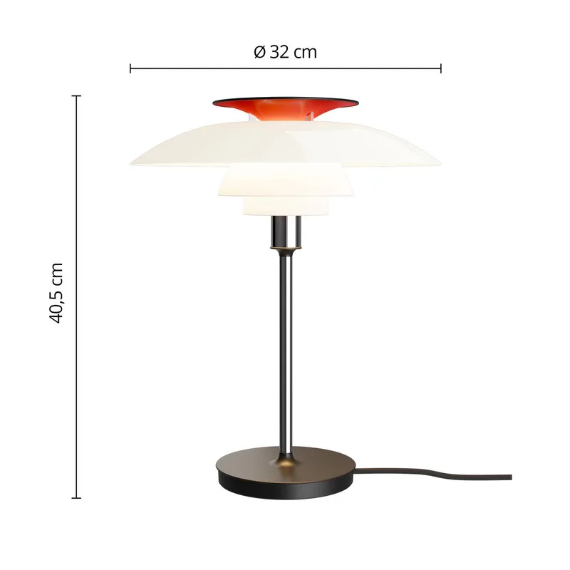PH 80 tafellamp, wit/rood/chroom, Ø 32 cm de Louis Poulsen – photo du produit 4 sur 5