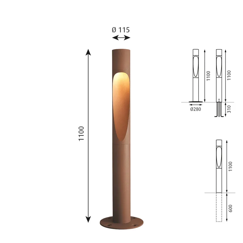 Wegelampe Flindt 830 rost 110cm dim Fuß Erdung van Louis Poulsen in Corten – productfoto