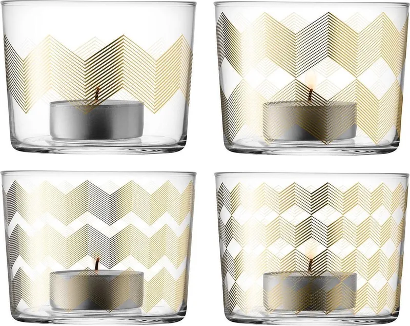 Chevron Theelicht - H 6 cm - Set van 4 Stuks by LSA International in Gold – product photo
