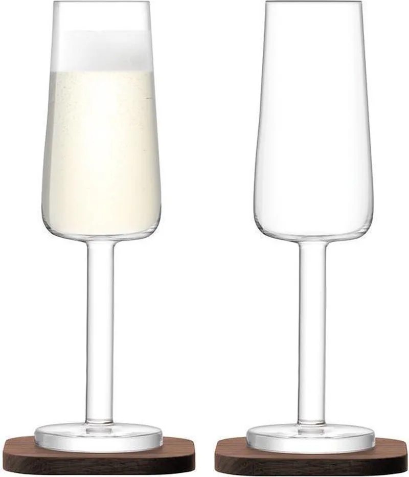 City Bar Champagneglazen - 200 ml - Set van 2 Stuks - Incl. Walnoten onderzetter by LSA International in Transparent – product photo