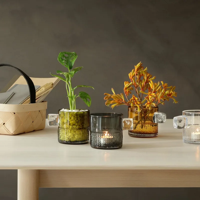 Handle Theelichthouder 9 cm - Glas by LSA International in Orange – product photo