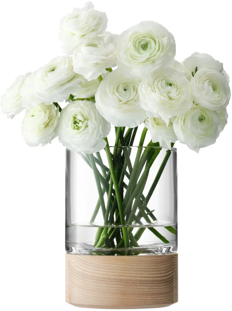 Lotta Vaas of Lantaarn Klein - Met Houten Voet - 18 cm -Transparant by LSA International in Helder – product photo
