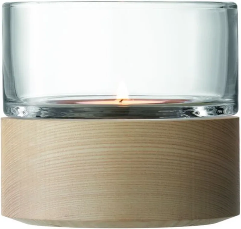 Lotta Woonaccessoires Waxinelichthouder Met Houten Voet 22,5 Cm by LSA International in Glas – product photo