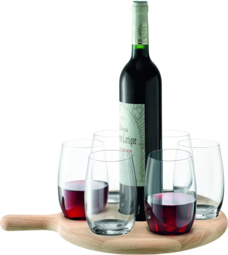 Paddle Water en Wijn Set - Met Houten Dienblad - Set van 6 Stuks by LSA International in Transparent – product photo