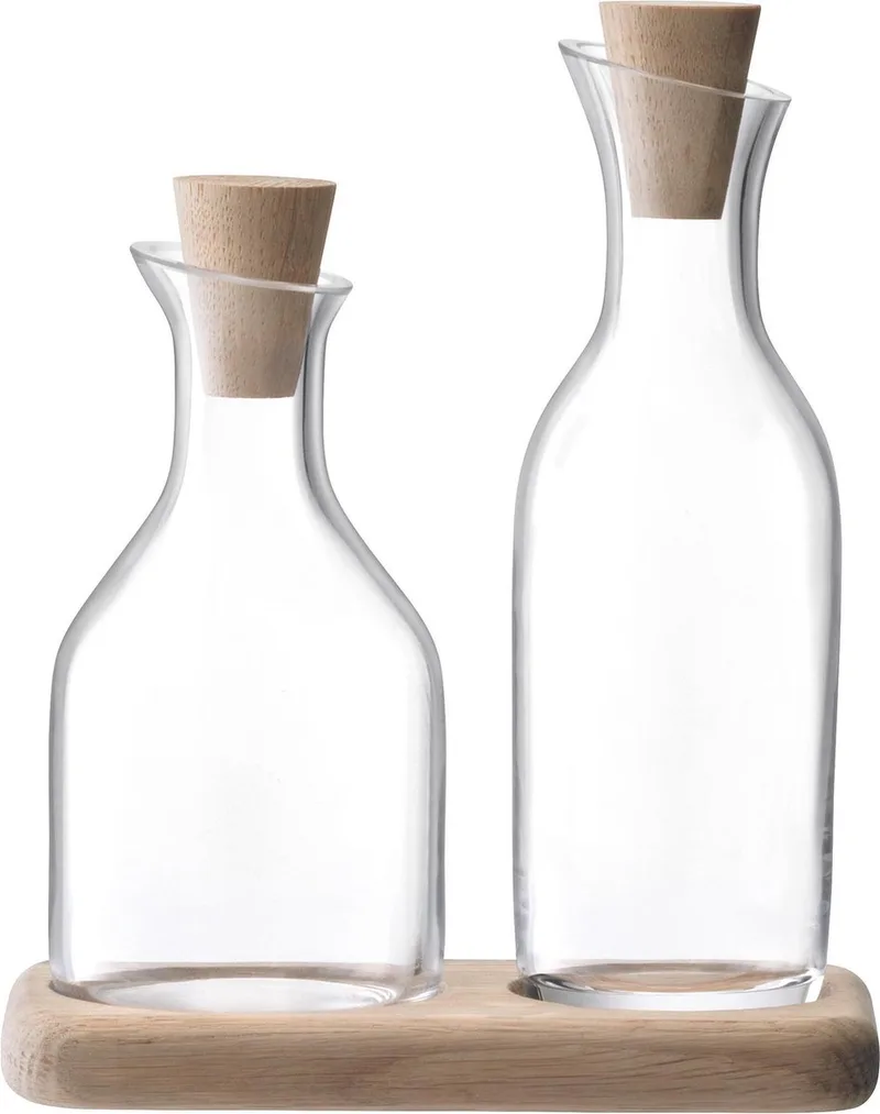 Serve Olie & Azijnset - Incl. Eikenhouten Plateau - 15 x 8,5 x 17 cm - Glas de LSA International en Transparent – photo du produit