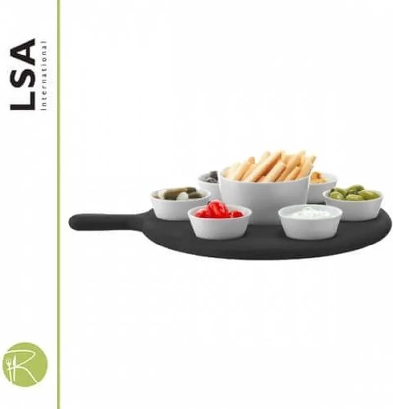 Tapasset - LSA - Paddle Black - met houten dienblad by LSA International in White – product photo