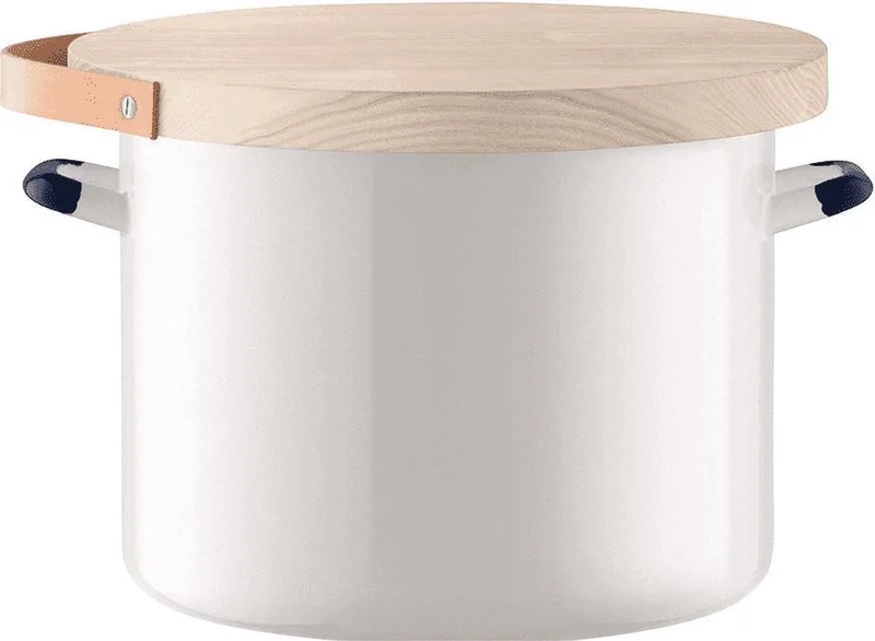 Utility Voorraadpot - Incl. Eikenhouten Deksel - Geëmailleerd Staal - Ø 31 x 25 cm by LSA International in White – product photo