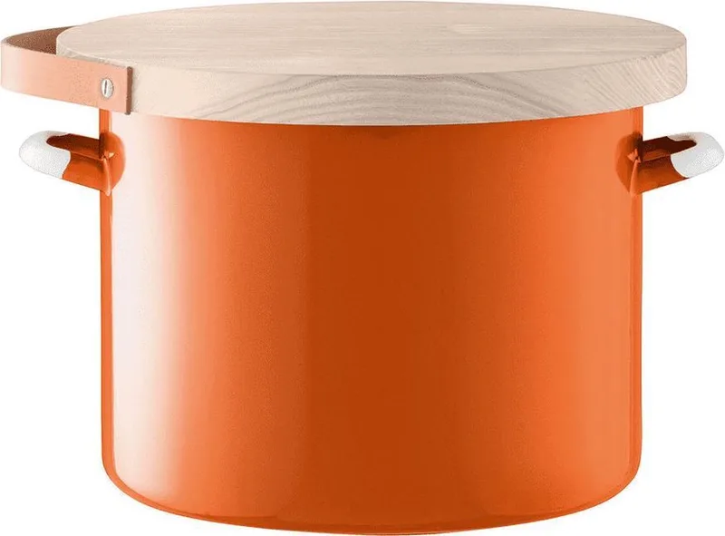 Utility Voorraadpot - Incl. Eikenhouten Deksel - Geëmailleerd Staal - Ø 31 x 25 cm by LSA International in Orange – product photo