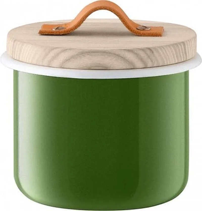 Utility Voorraadpot - Incl. Eikenhouten Deksel - Geëmailleerd Staal - Ø 14 x 11,5 cm by LSA International in Green – product photo