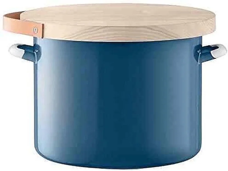 Utility Voorraadpot - Incl. Eikenhouten Deksel - Geëmailleerd Staal - Ø 31 x 25 cm by LSA International in Blue – product photo