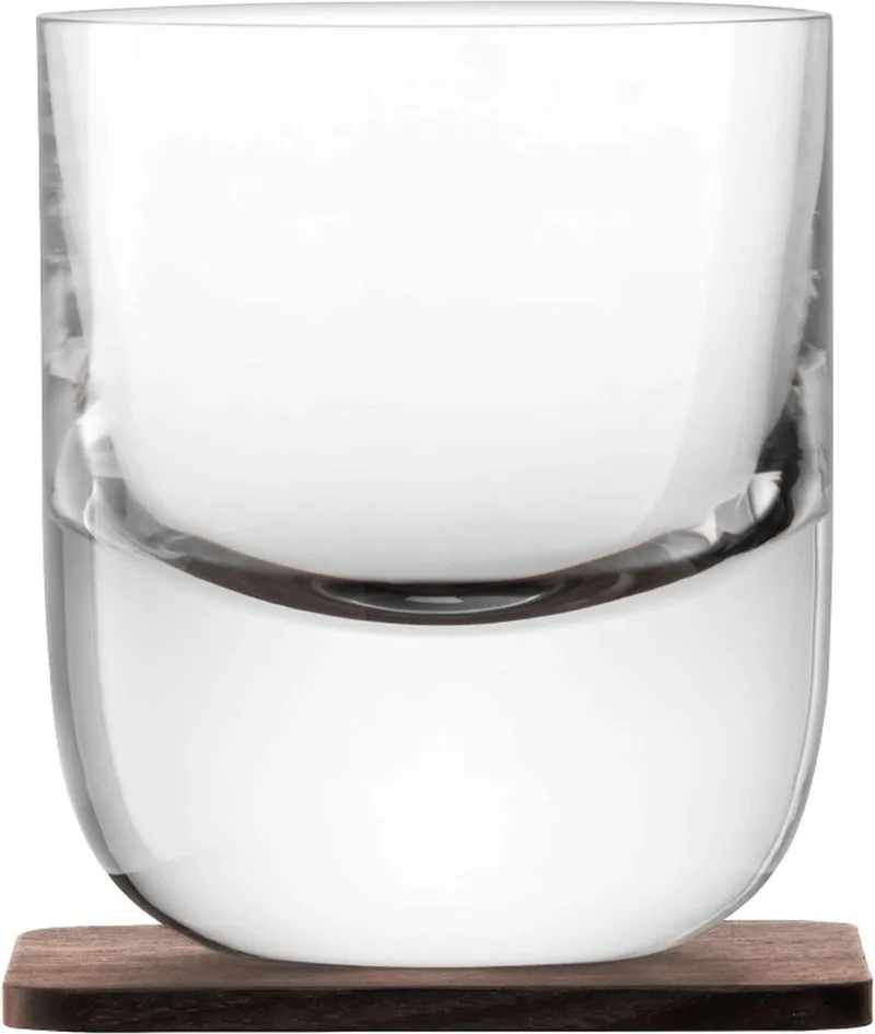Whiskyglazen 2 - L.S.A. - Whisky Renfrew - met walnoten onderzetter - set van 2 - 70 ml by LSA International in Transparent – product photo