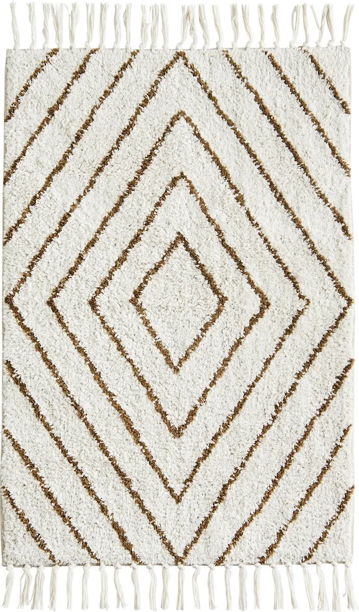 Badmat Cotton lines bruin 60x90cm van Madam Stoltz in Wit – productfoto