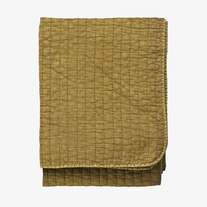 Doorgestikte Katoenen Plaid - goud - 130x180 cm by Madam Stoltz in Mosterd – product photo