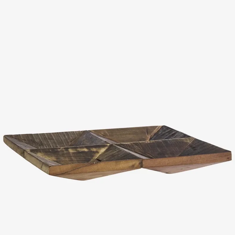 Gerecycled houten dienblad met 4 geometrische vakken by Madam Stoltz in Bruin – product photo