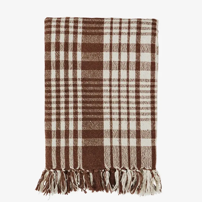 Gerecycled Katoenen Plaid - Terra Bruin/Wit Geruit de Madam Stoltz en Bruin – photo du produit