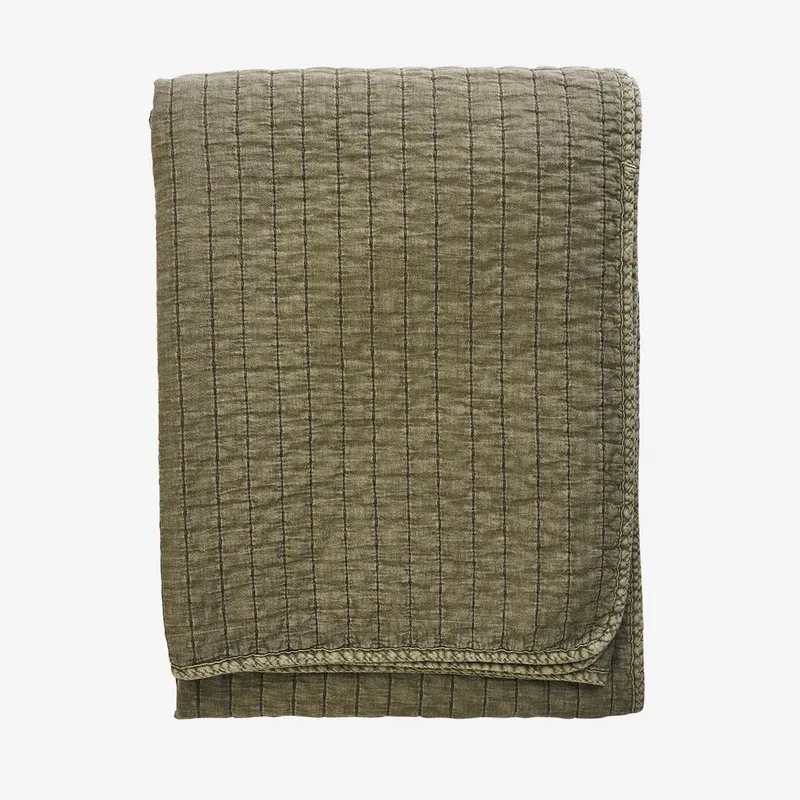 Gestikte Katoenen Sprei 130x180 cm - Groen by Madam Stoltz in Khaki – product photo