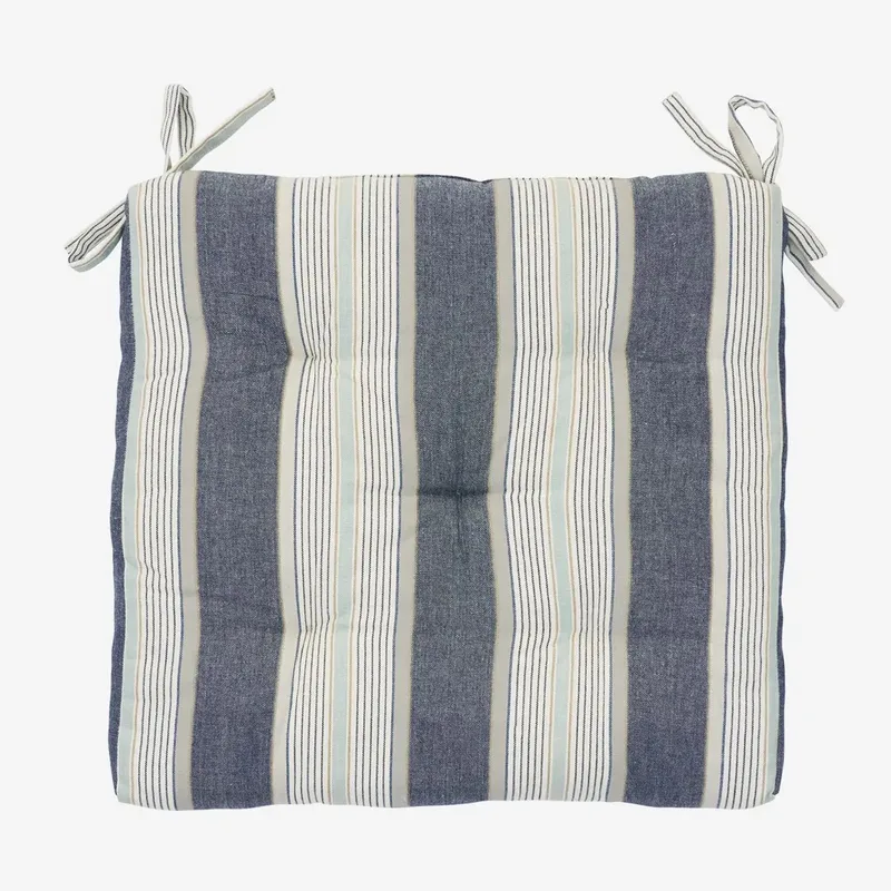 Gestreept katoenen zitkussen 45x45cm - Blauw/wit/grijs by Madam Stoltz in Blauw – product photo
