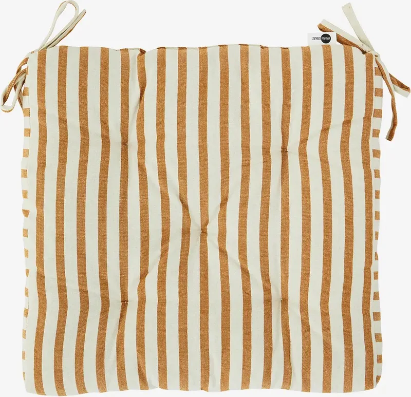 Gestreept Stoelkussen 45x45 cm - Katoen van Madam Stoltz in Wit met bruine strepen – productfoto