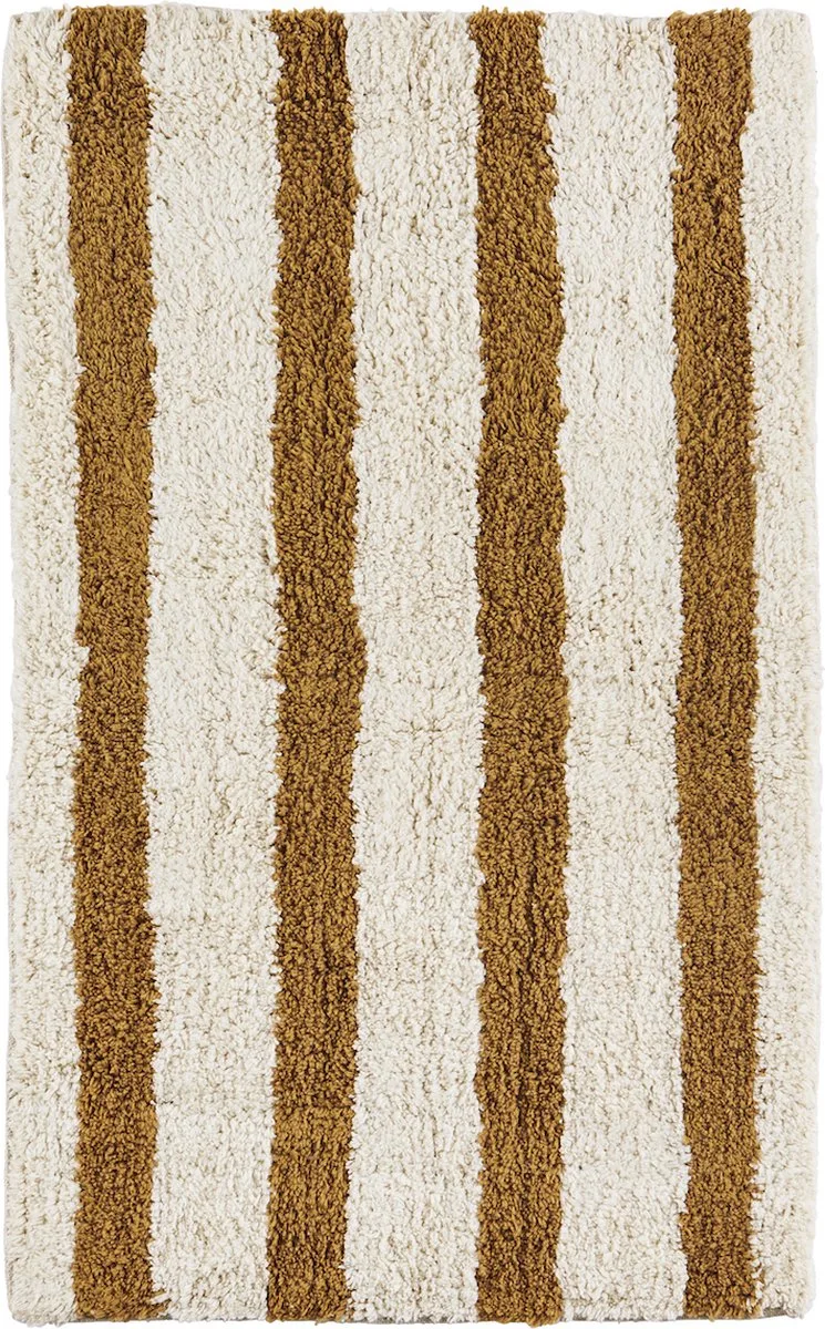 Gestreepte Badmat - mosterd/wit - katoen - 50x80cm by Madam Stoltz in Mosterdbruin – product photo