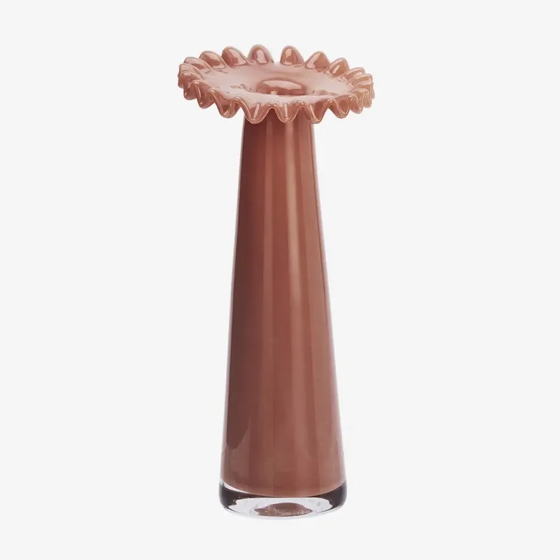 Glazen Vaas met Gegolfde Rand - 14x26 cm van Madam Stoltz in Paprika – productfoto