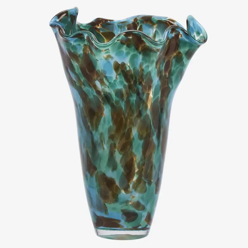 Glazen Vaas met Gevlekt Patroon in Groen, Blauw van Madam Stoltz in Bruin – productfoto