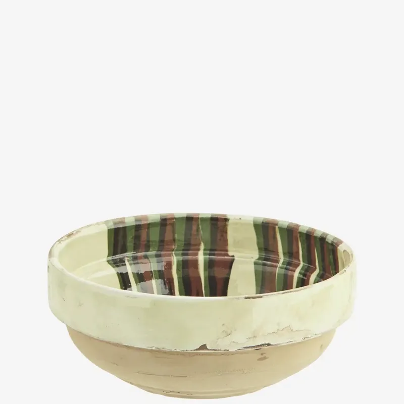 Handbeschilderde Aardewerken Kom - Gebroken wit - Uniek - 16cm van Madam Stoltz in Terracotta – productfoto