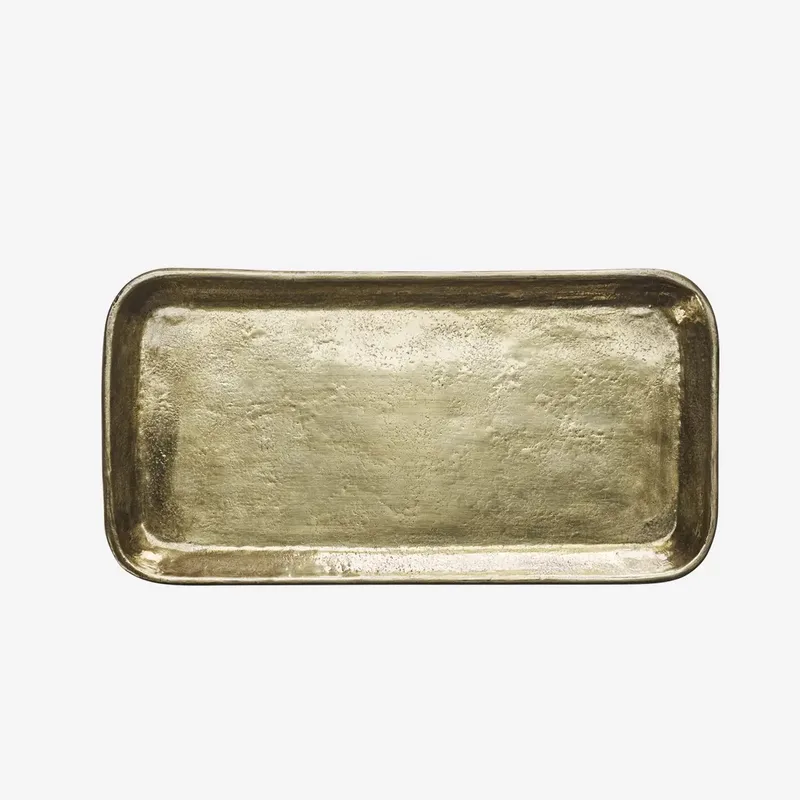 Handgehamerd Aluminium Dienblad Antiek Messing - 41x21 cm van Madam Stoltz in Goud – productfoto