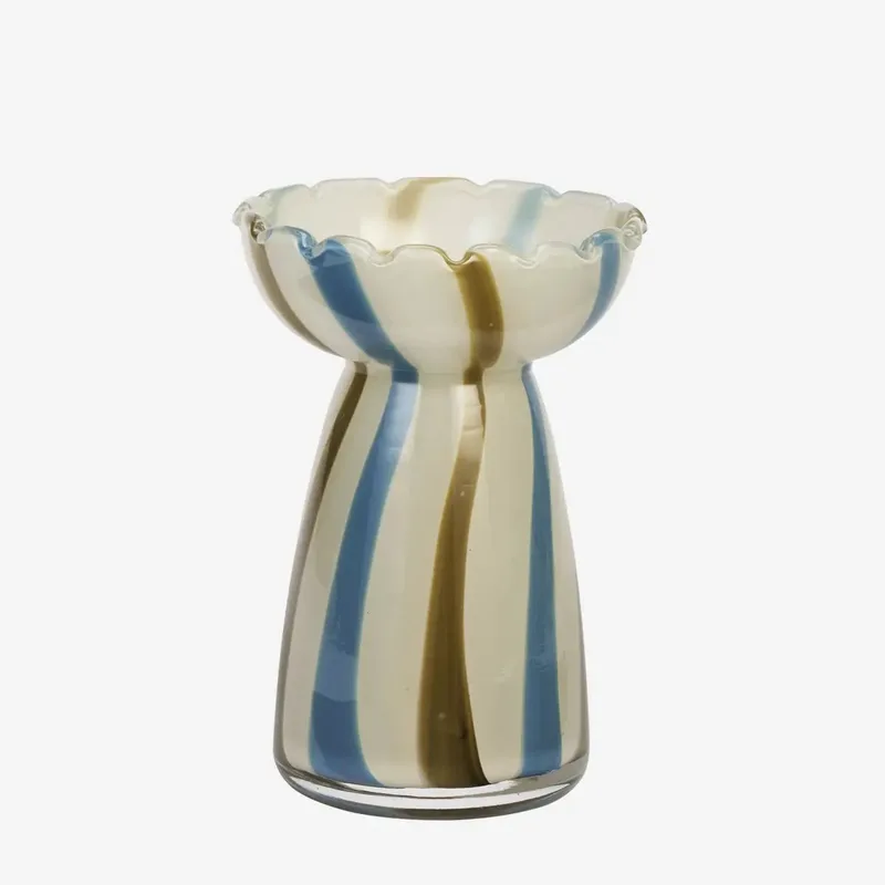 Handgemaakte Hyacintenvaas Glas – Gestreept – 15 cm van Madam Stoltz in Ecru – productfoto
