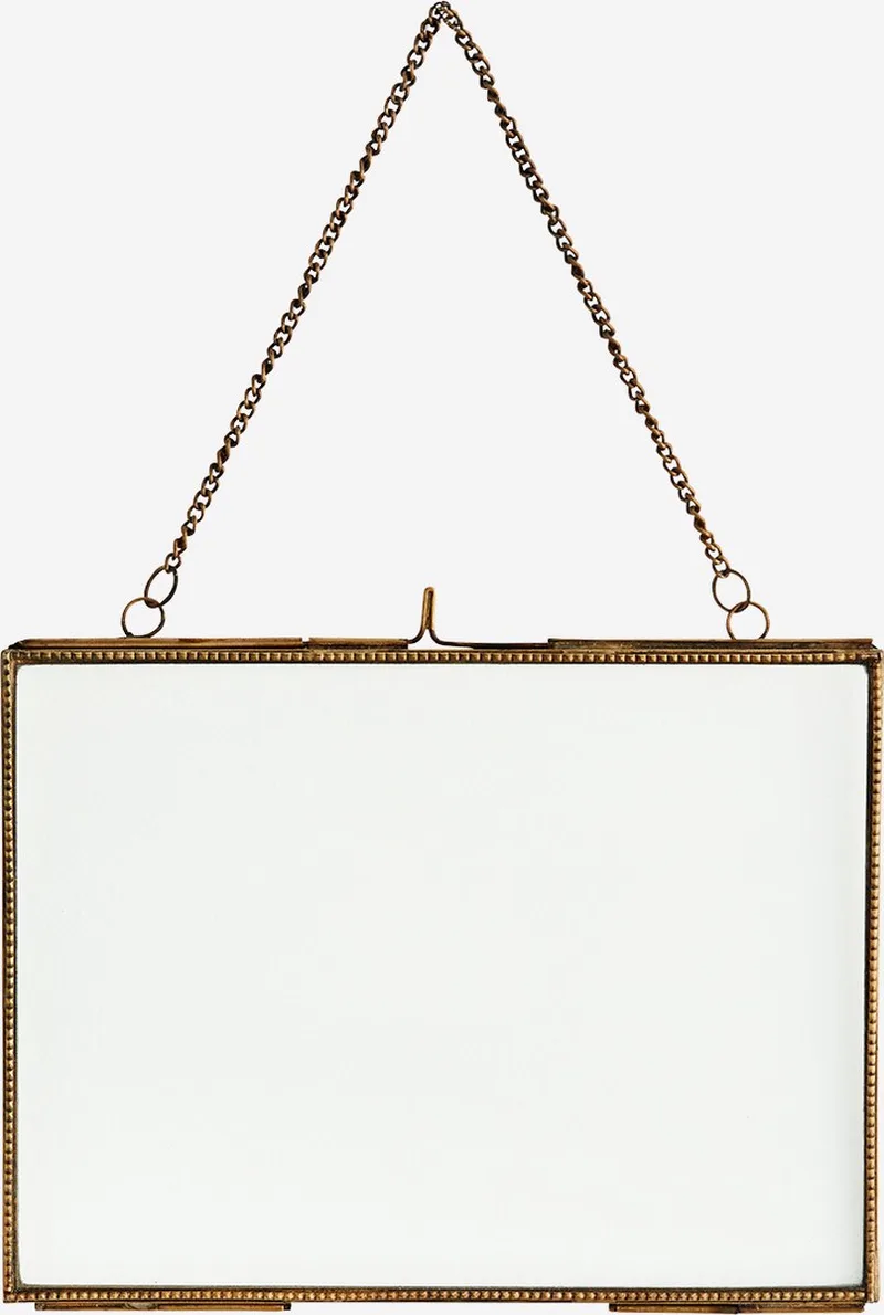 Hangende Glazen Fotolijst met Verouderd Messing Rand - 20x15cm van Madam Stoltz in Goud – productfoto