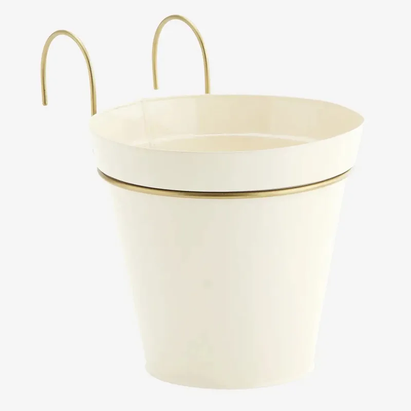 Hangende Plantenhouder Ijzer - Roomwit/Messing - 21x16cm van Madam Stoltz in Roomwit – productfoto