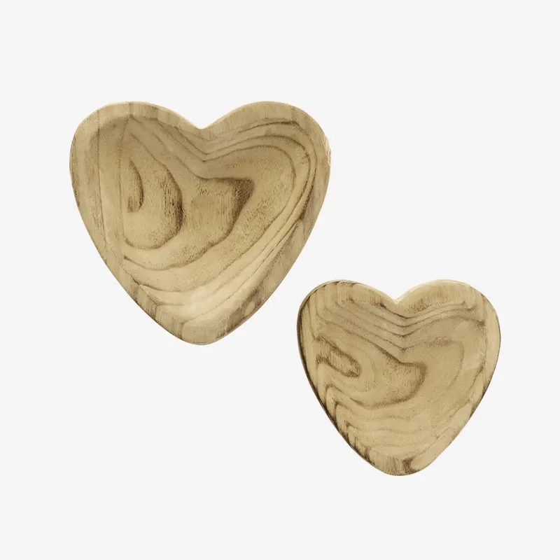 Houten Hart Schaaltjes – Set van 2 – Paulowniahout by Madam Stoltz in Brown – product photo