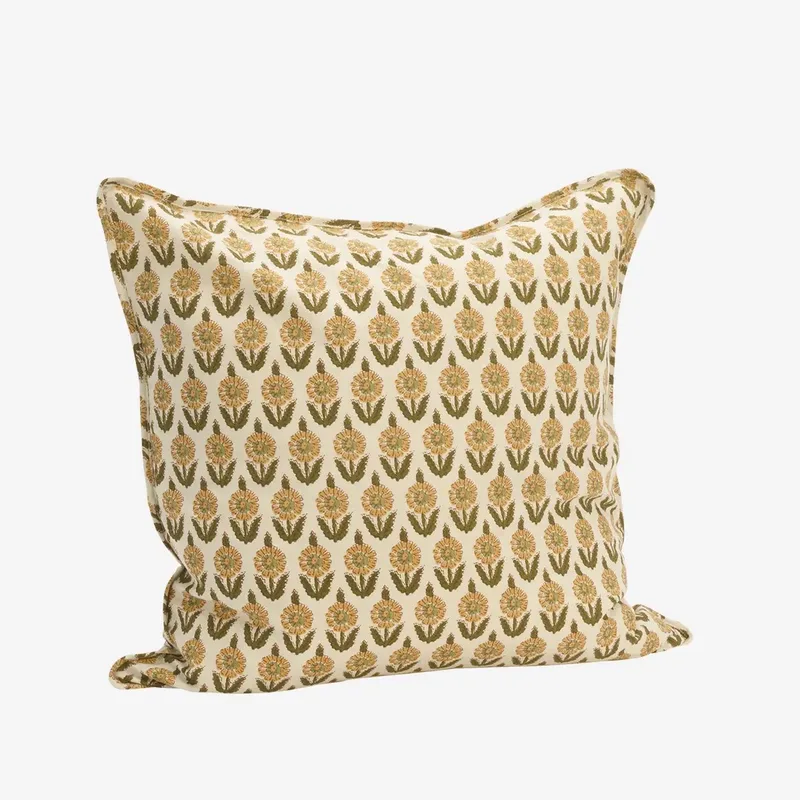 Kussenhoes met bloemenprint - 50x50cm - Off white/geel van Madam Stoltz in Off white – productfoto