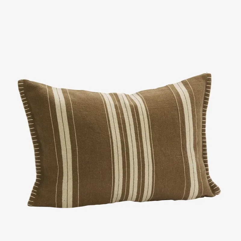 Kussenhoes Wit gestreept - Katoen/Jute - 40x60 cm by Madam Stoltz in Brown – product photo