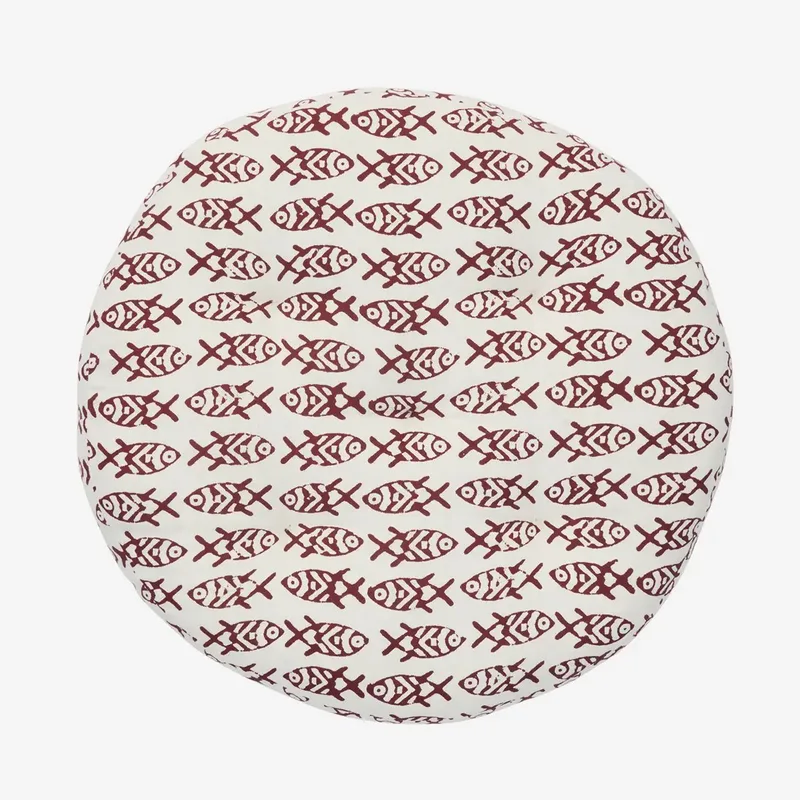 Rond Stoelkussen - 100% katoen, 45 cm - met rode vissen van Madam Stoltz in Wit – productfoto