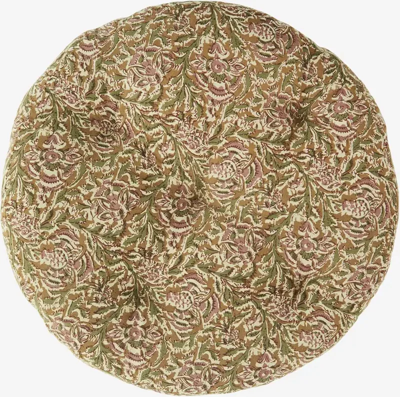 Rond Stoelkussen - Katoen - Print in roze, groen, beige van Madam Stoltz in Honing – productfoto
