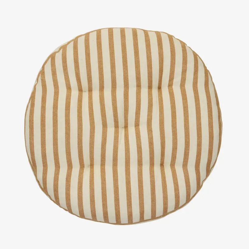 Rond zitkussen 45cm - 100% katoen - wit/bruin gestreept van Madam Stoltz in Wit – productfoto