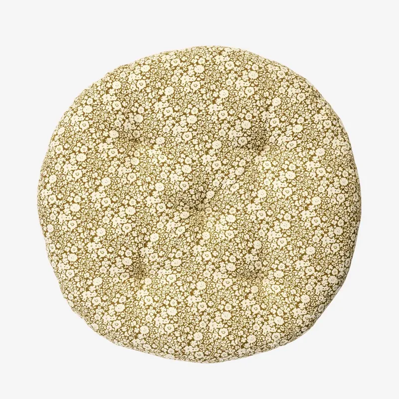 Rond Zitkussen - Karamel-Witte Bloemetjes Print - 100% katoen från Madam Stoltz i Karamel – produktbild