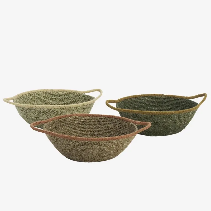 Set van 3 Handgemaakte Zeegras Manden - 20 cm van Madam Stoltz in Taupe – productfoto